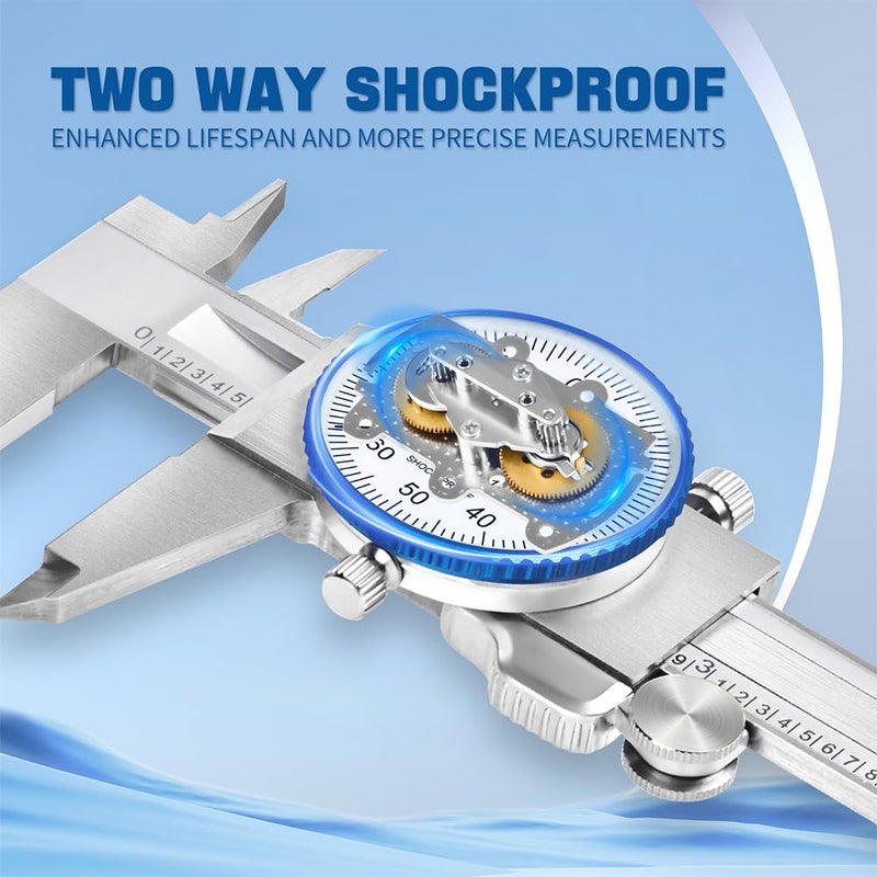 Dasqua 0-8" Dial Caliper Measuring Tool, Double Shock-Proof, Made of Solid Stainless Steel, Accuracy ±0.00085", Graduation 0.001", Professional High Precision Caliper for Machinists & Woodworking - Image 4
